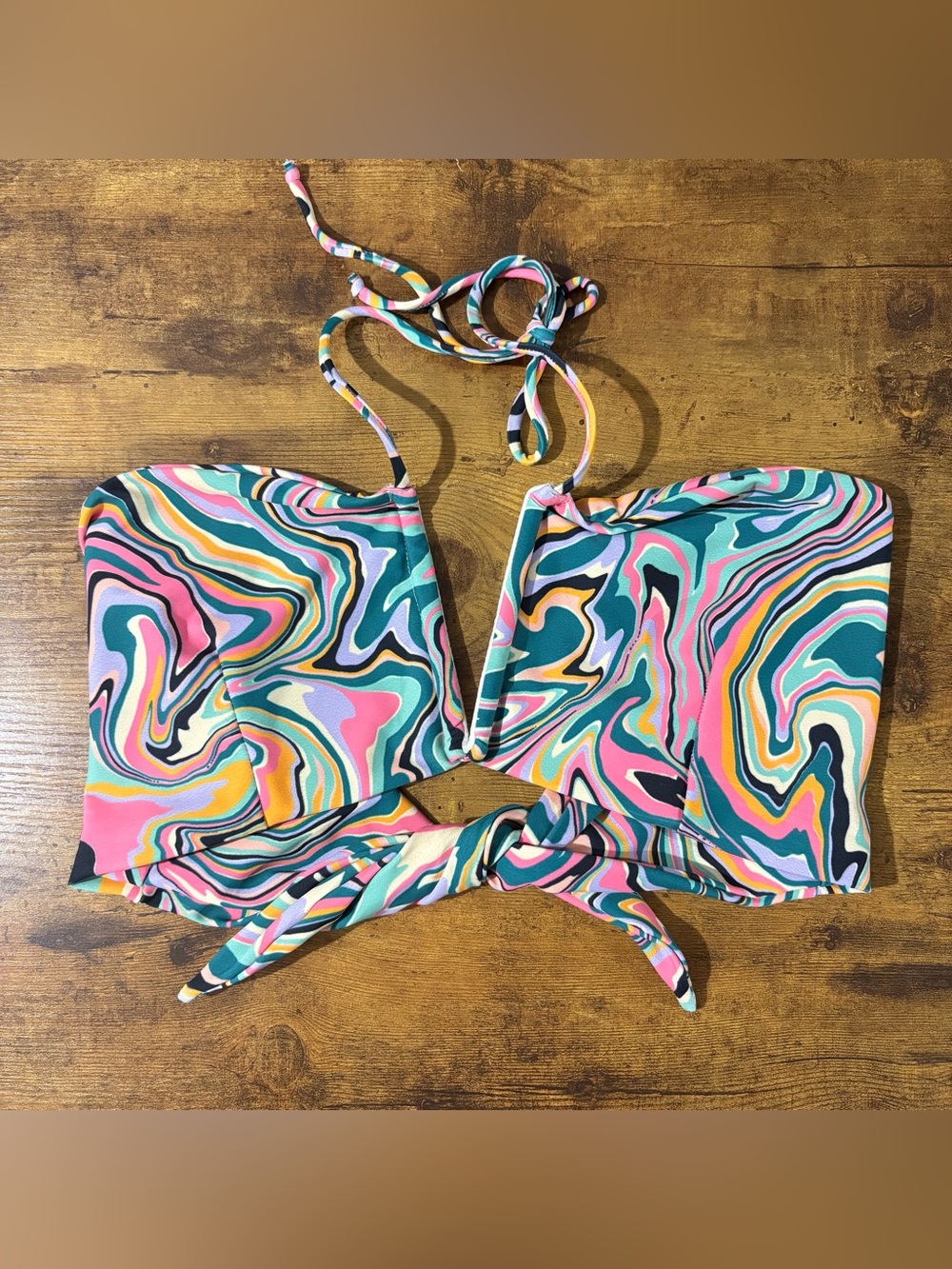 SKATIE Luli Sedona Swirl Halter V-Neck Bikini Top Size Large